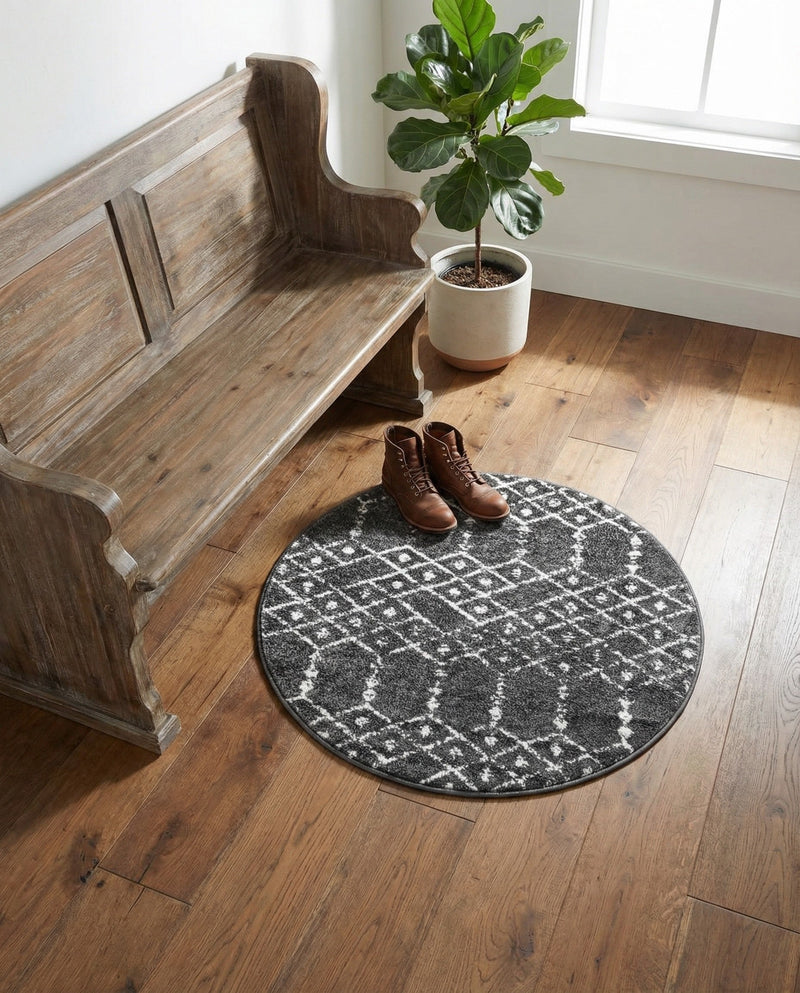 Marrakesh Lattice Collection Area Rug - Casablanca (Charcoal Gray) Round Charcoal Gray  lifestyle 57