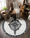 Heritage Elegance Collection Area Rug -  Winterthur (Black and White) Round Black and White  lifestyle 30