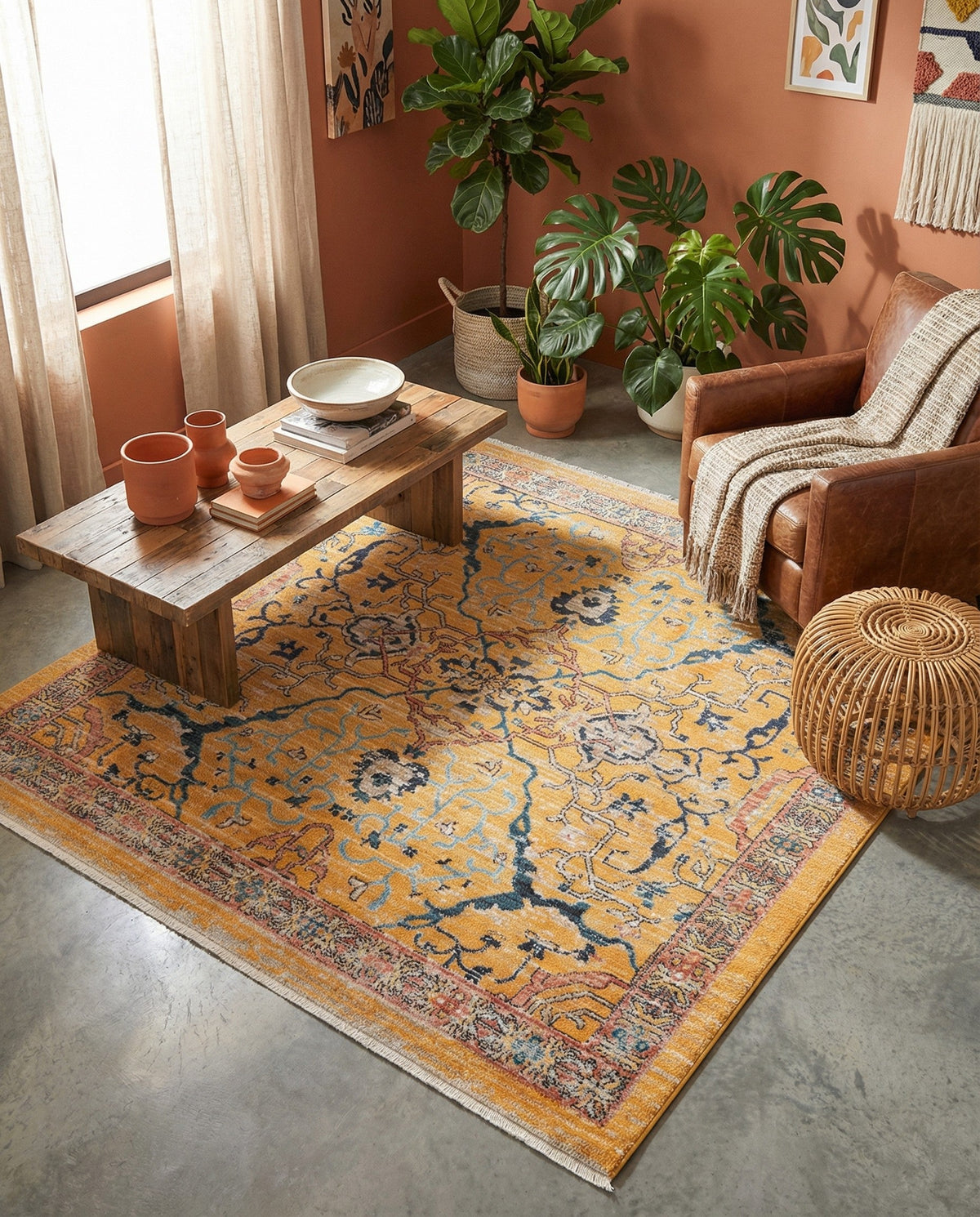 Seville Stripes Collection Area Rug -  Malaga (Yellow) Square Yellow  lifestyle 89
