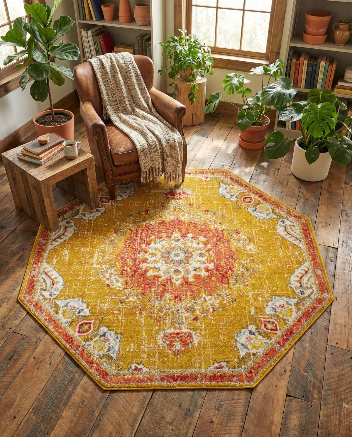 Brighton Terrace Collection Area Rug - Hove (Gold) Octagon Gold  lifestyle 62