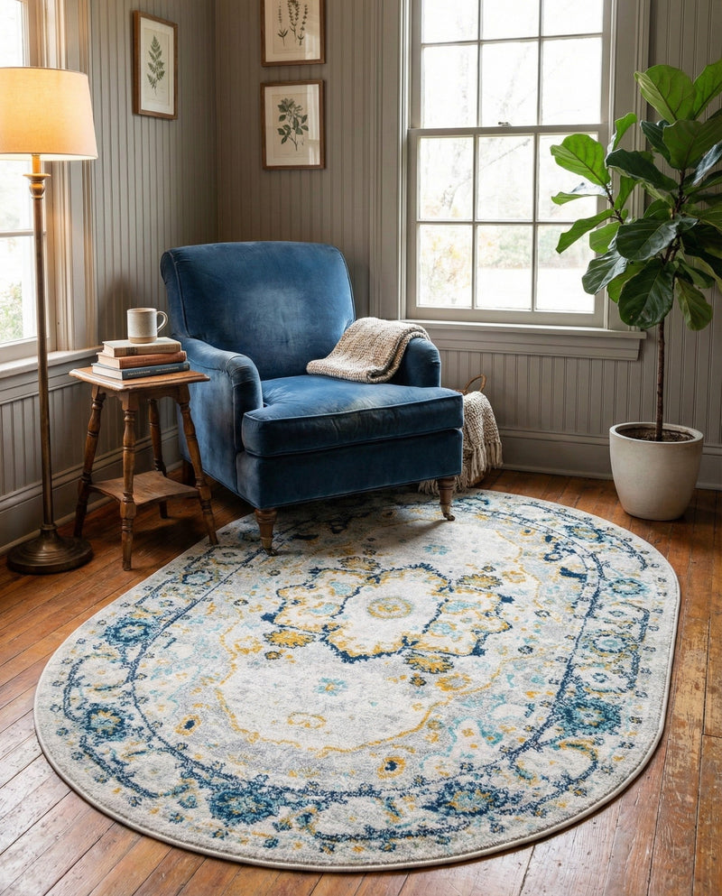 Parisian Elegance Collection Area Rug - Versailles (Gray) Oval Gray  lifestyle 76