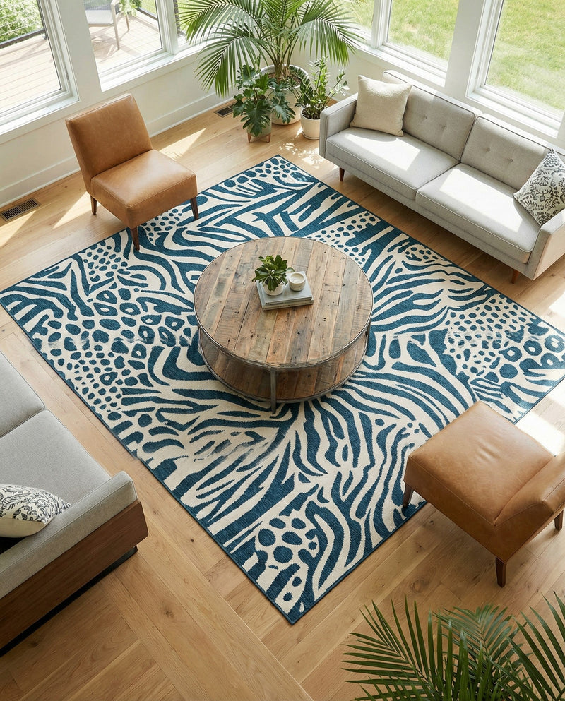 Savannah Escape Collection Area Rug -  Masai Square Navy Blue and Ivory  lifestyle 77