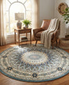 Persian Elegance Collection Area Rug -  Hamedan (Blue) Round Blue  lifestyle 29