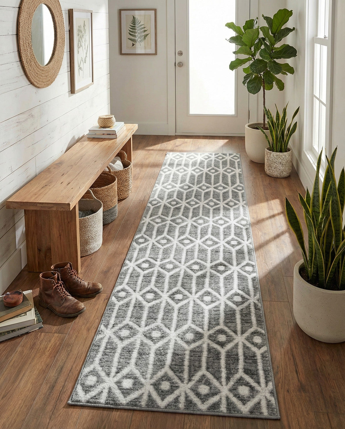Garden Maze Retreat Collection Area Rug -  Mazeview Runner Gray  lifestyle 134