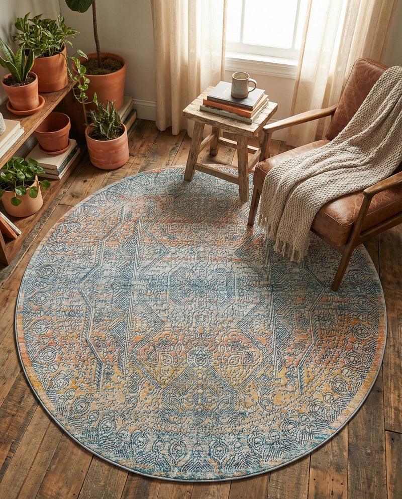 Coastal Haven Collection Area Rug -  Oceania Round Multi  lifestyle 55