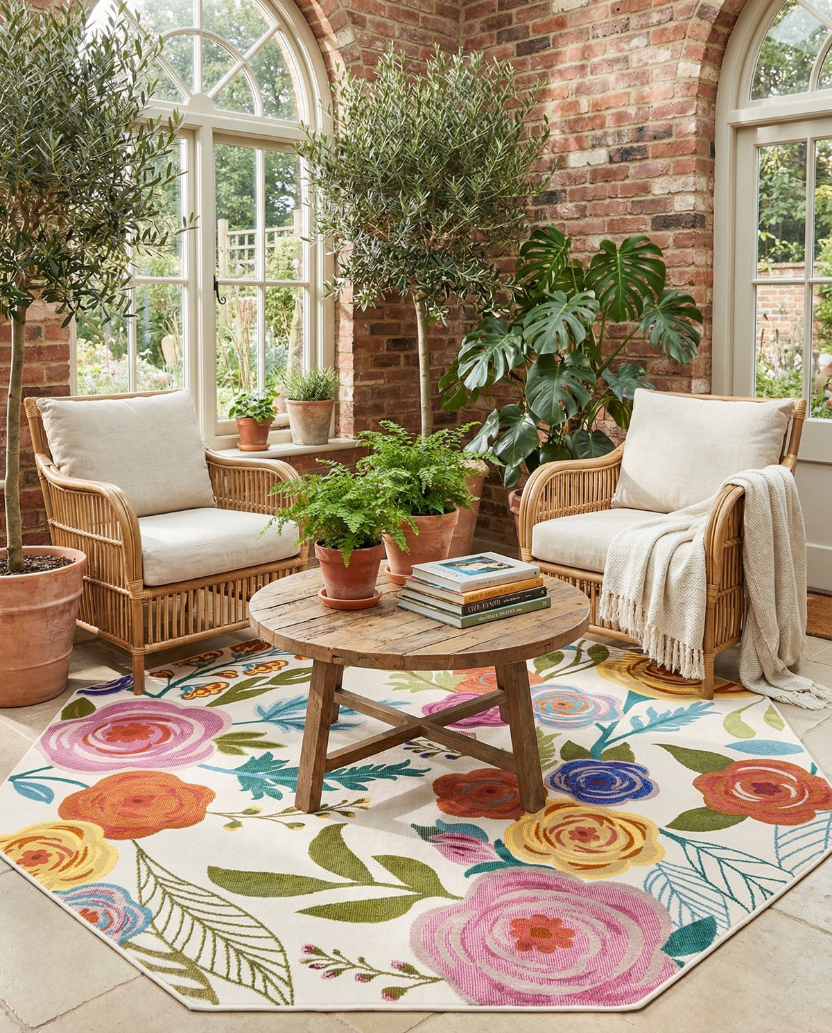 Meadow Breeze Collection Area Rug -  Petal Octagon Ivory  lifestyle 66