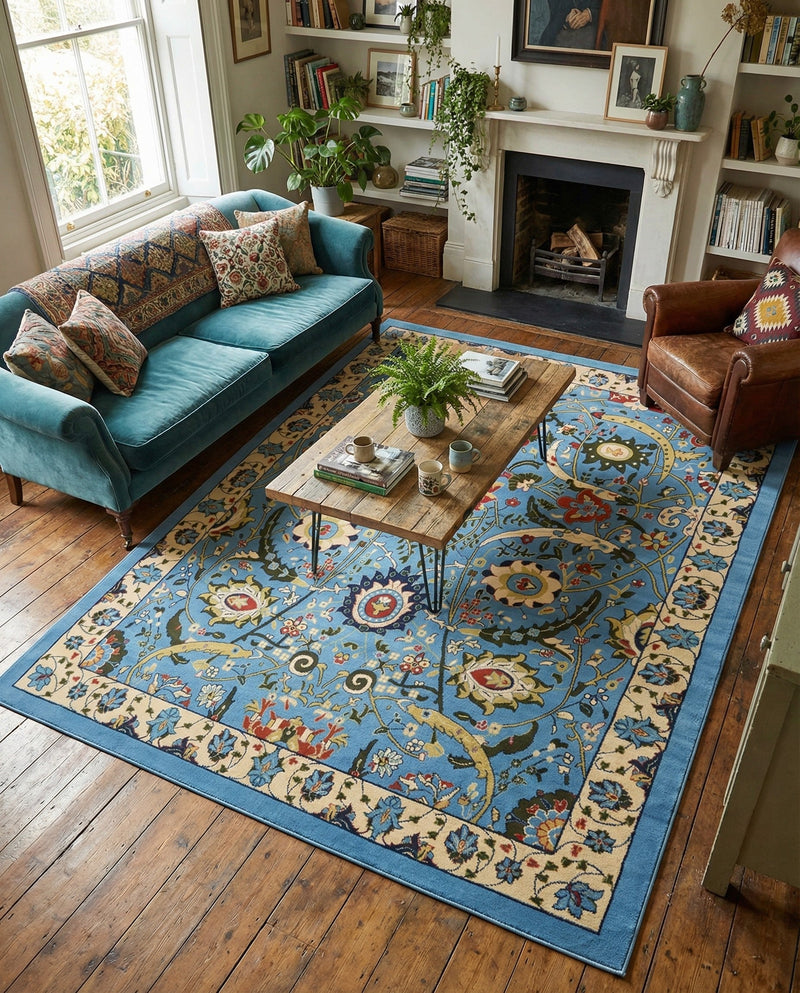 Tabriz Tapestry Collection Area Rug - Sahand (Blue) Rectangle Blue  lifestyle 6