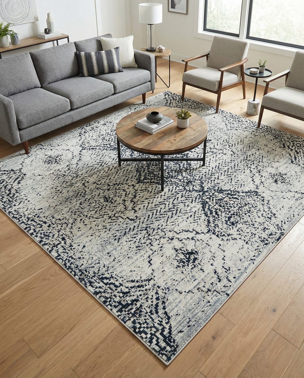 Aegean Elegance Washables Collection Area Rug -  Naxos Square Black and White  lifestyle 147