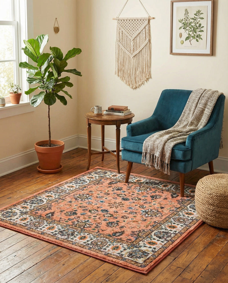 Casablanca Tapestry Collection Area Rug -  Marrakech (Salmon) Square Salmon  lifestyle 42