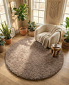 Eternal Plush Oasis Collection Area Rug -  Tranquility (Khaki) Round Khaki  lifestyle 68
