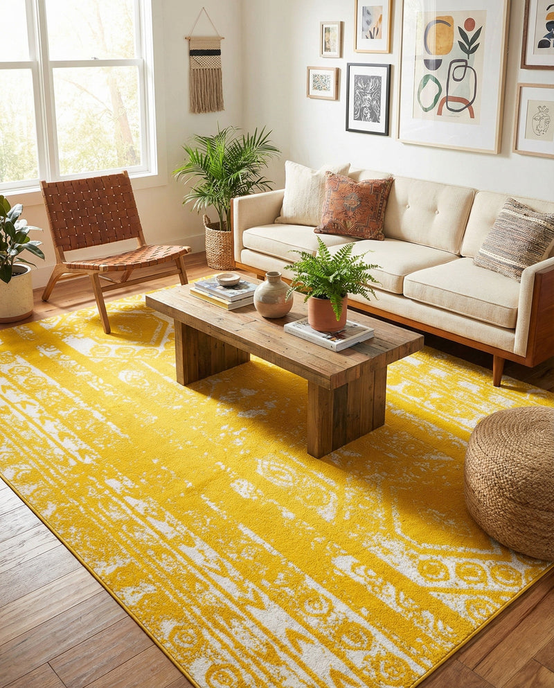 Brighton Stripes Collection Area Rug - Sussex (Yellow) Rectangle Yellow  lifestyle 5