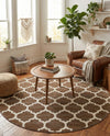 Lattice Gardens Collection Area Rug -  Bloomfield (Brown) Round Brown  lifestyle 29