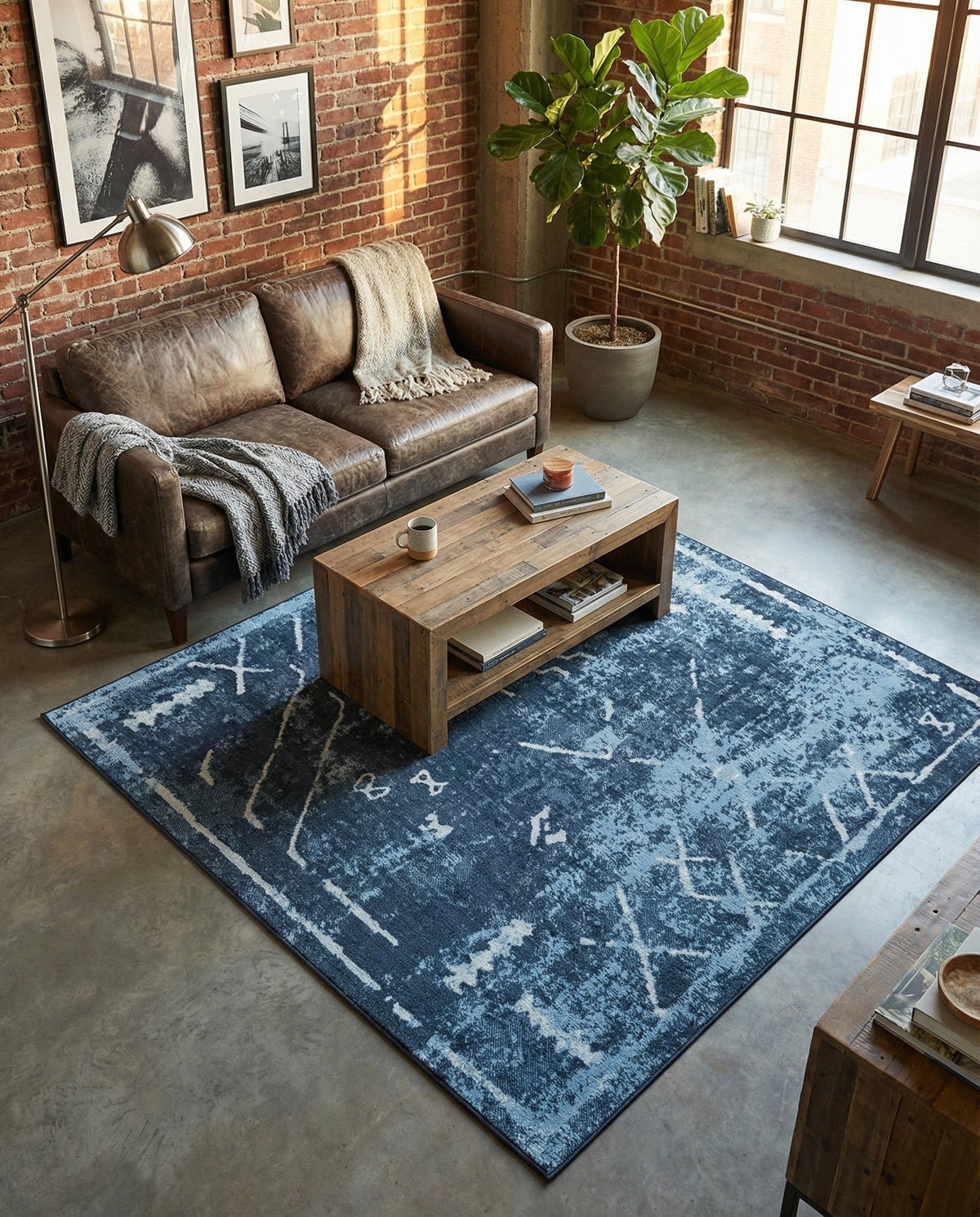 Aegean Elegance Washables Collection Area Rug - Santorini Square Navy Blue  lifestyle 73