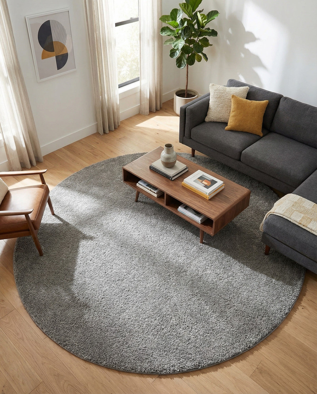 Solid Shag Seaside Collection Area Rug - Azure Cove (Gray) Round Gray  lifestyle 84