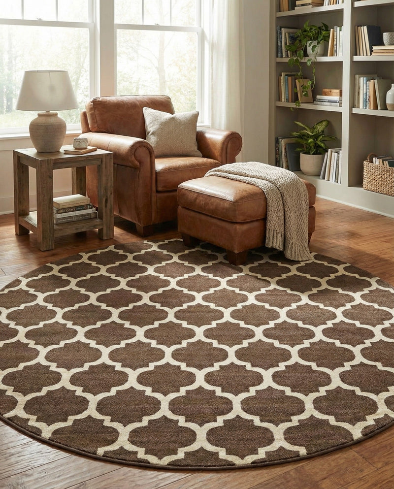 Lattice Gardens Collection Area Rug -  Bloomfield (Brown) Round Brown  lifestyle 38