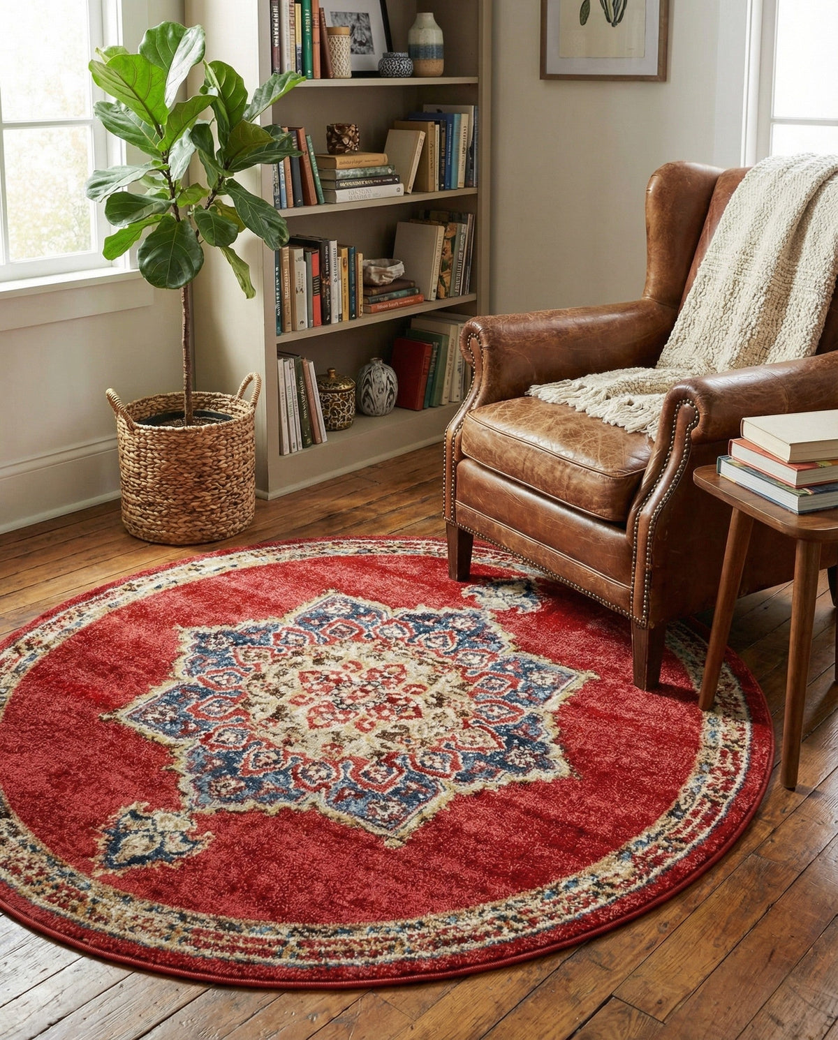 Eden Oasis Collection Area Rug -  Tranquility (Burgundy) Round Burgundy  lifestyle 52