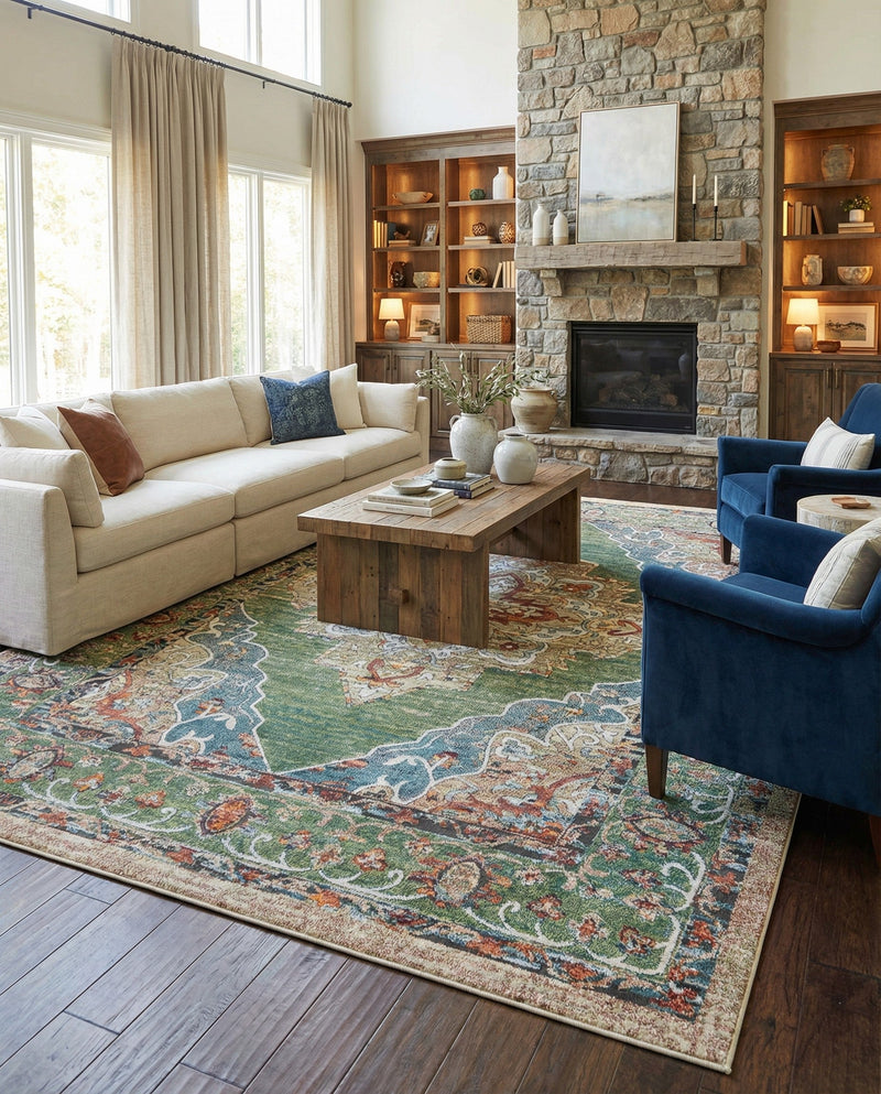 Savannah Soiree Collection Area Rug - Serengeti (Green) Rectangle Green  lifestyle 4