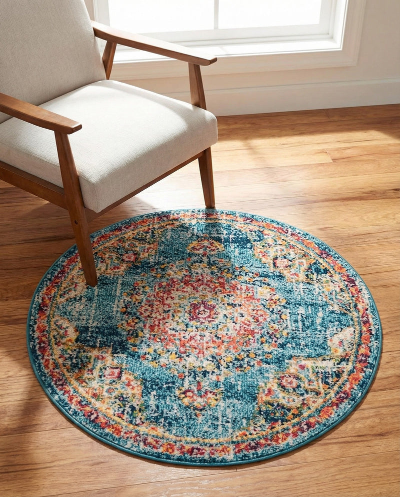 Brighton Terrace Collection Area Rug - Hove (Blue) Round Blue  lifestyle 42