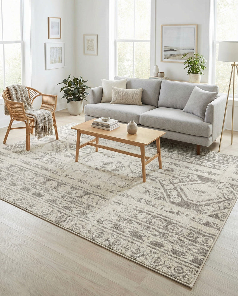 Brighton Stripes Collection Area Rug - Sussex (Ivory and Gray) Rectangle Ivory and Gray  lifestyle 20