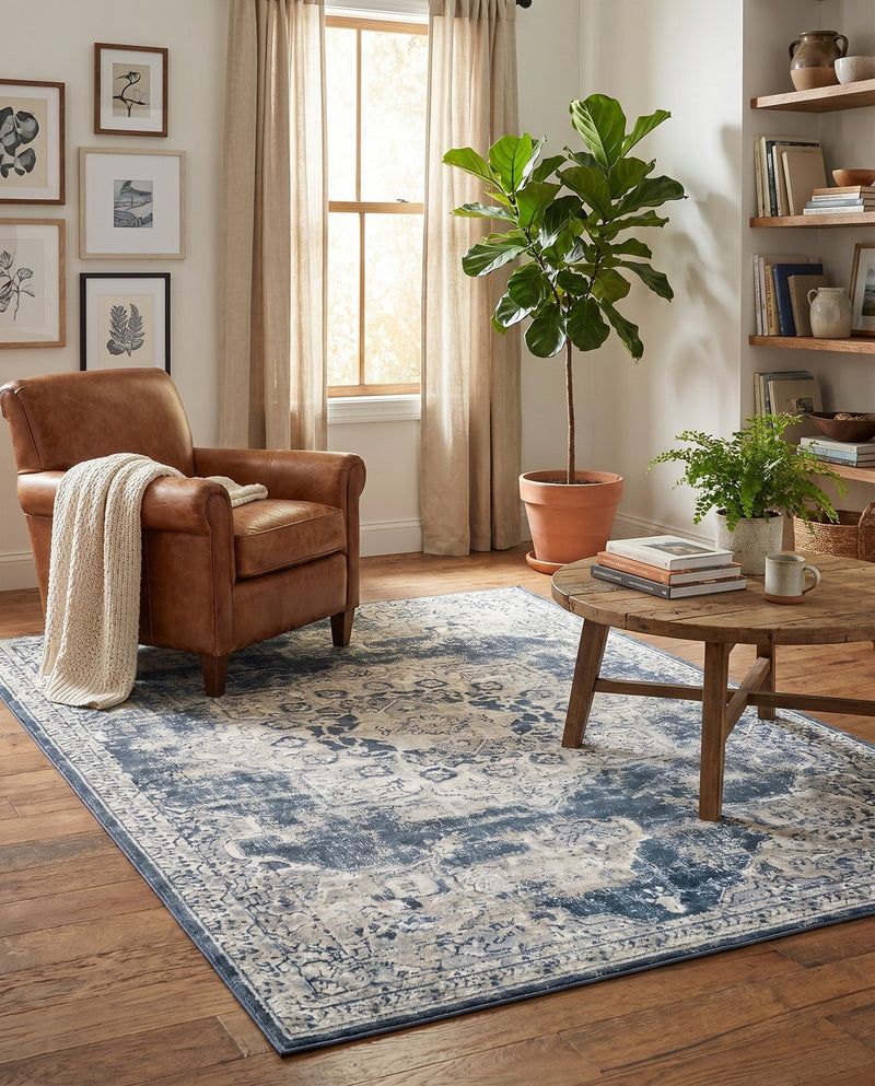 Coastal Manor Collection Area Rug -  Pelican Rectangle Dark Blue  lifestyle 58