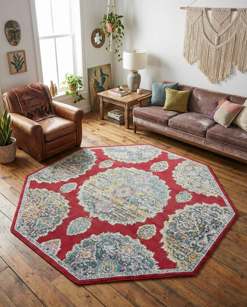 Arcadia Rugs Collection Area Rug -  Atlantis (Red) Octagon Red  lifestyle 72