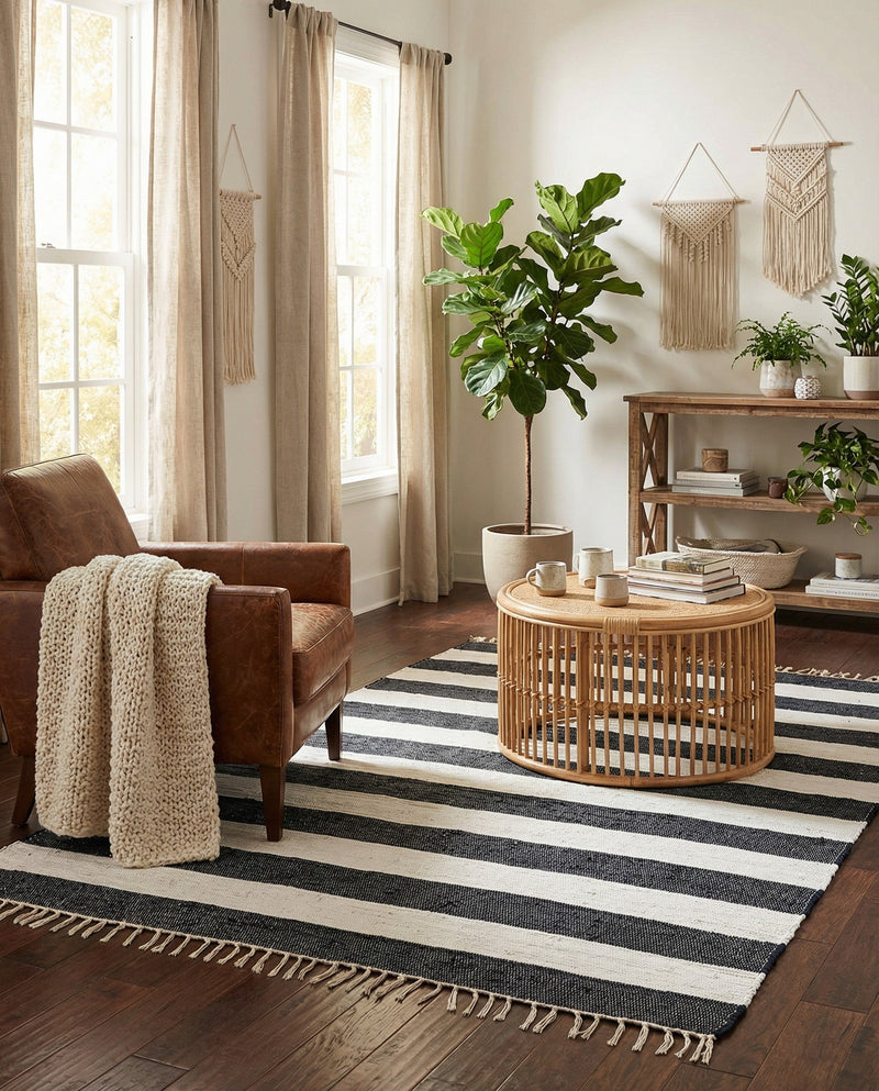 Tassel Trail Collection Area Rug - Pathway (Navy Blue) Rectangle Navy Blue  lifestyle 14