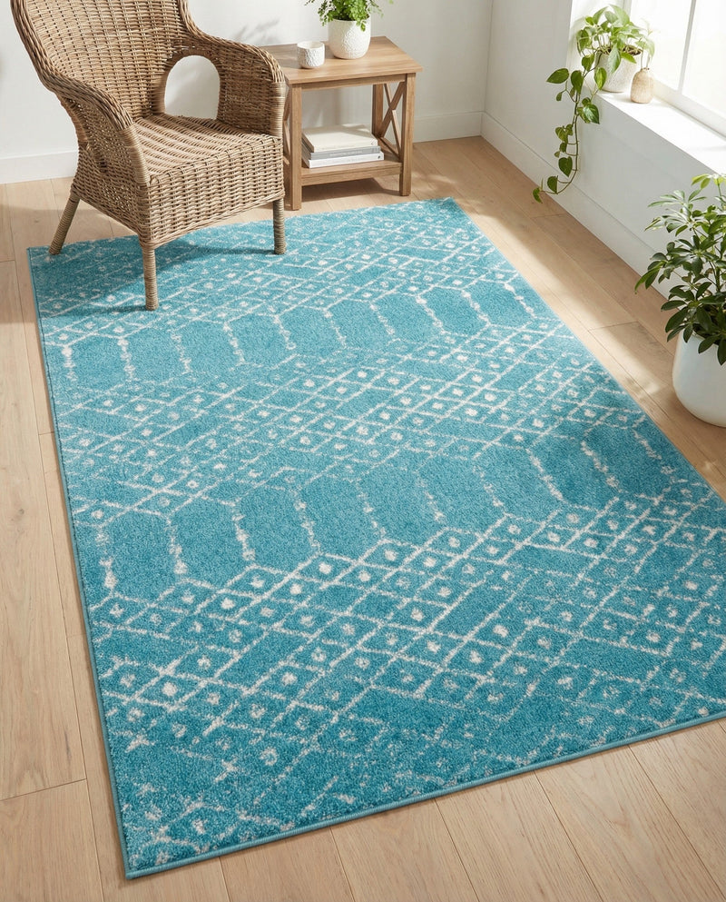 Marrakesh Lattice Collection Area Rug - Casablanca (Teal blue) Rectangle Teal blue  lifestyle 7