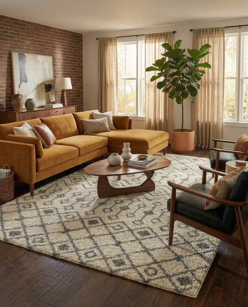 Berber Lattice Shag Collection Area Rug - Atlas (Ivory) Rectangle Ivory  lifestyle 14