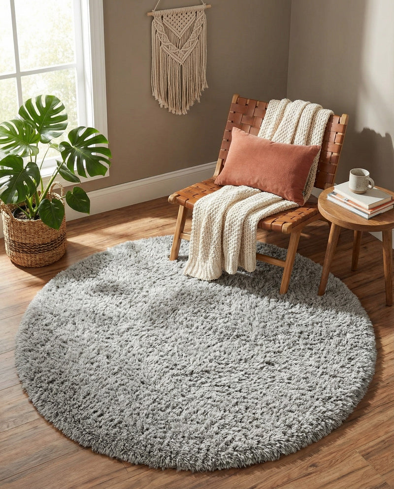 Eternal Plush Oasis Collection Area Rug -  Tranquility (Ash) Round Ash  lifestyle 60