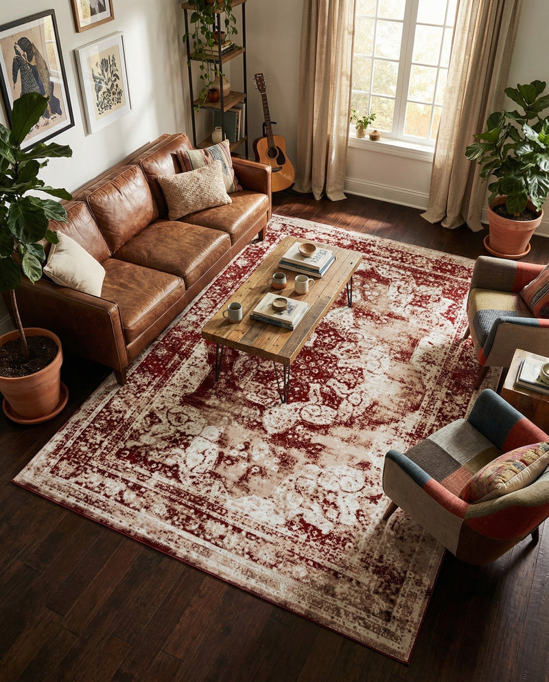 Riviera Elegance Collection Area Rug -  Menton (Burgundy) Rectangle Burgundy  lifestyle 30