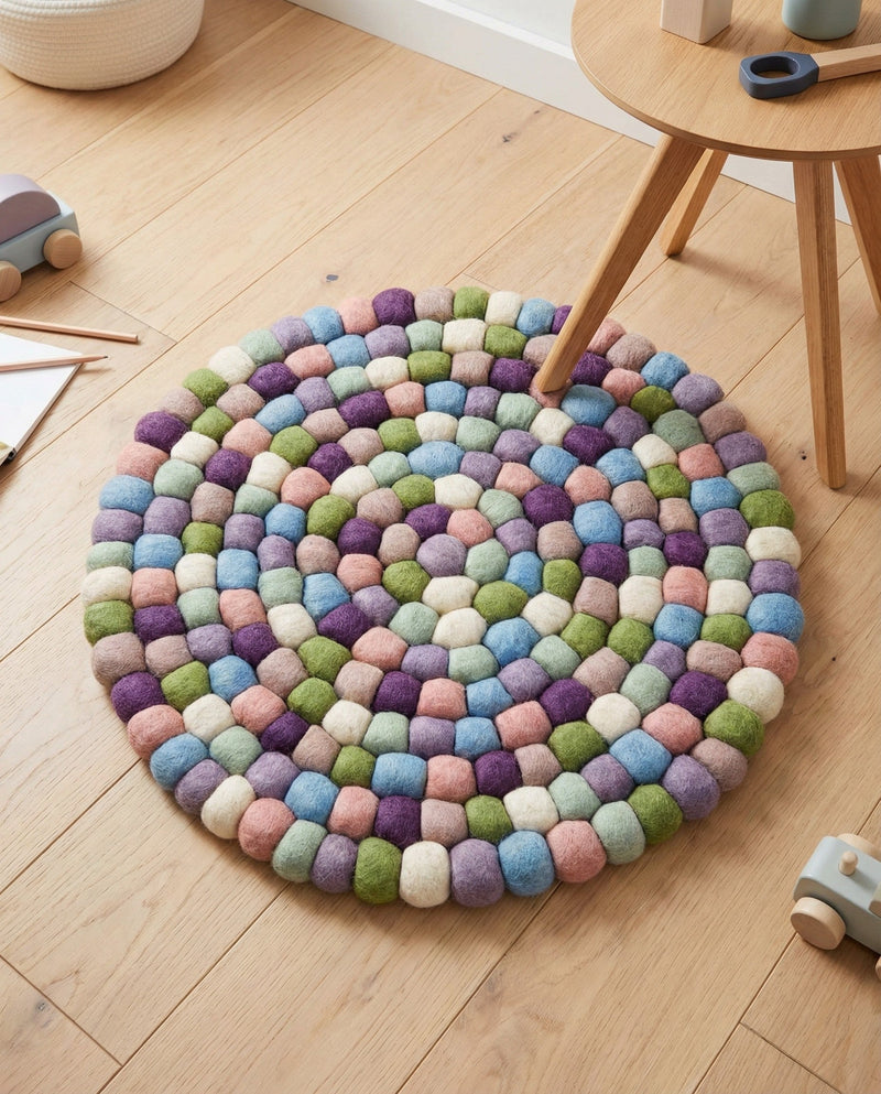 Woolen Sphere Collection Area Rug - Orbsburg (Pink and Purple) Round Pink and Purple  lifestyle 51