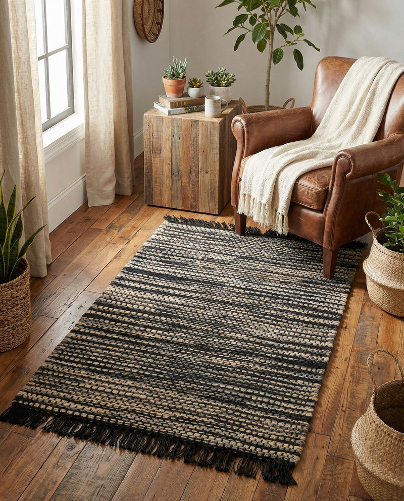 Savannah Jute Collection Area Rug - Nantucket Rectangle Navy Blue and Ivory  lifestyle 5