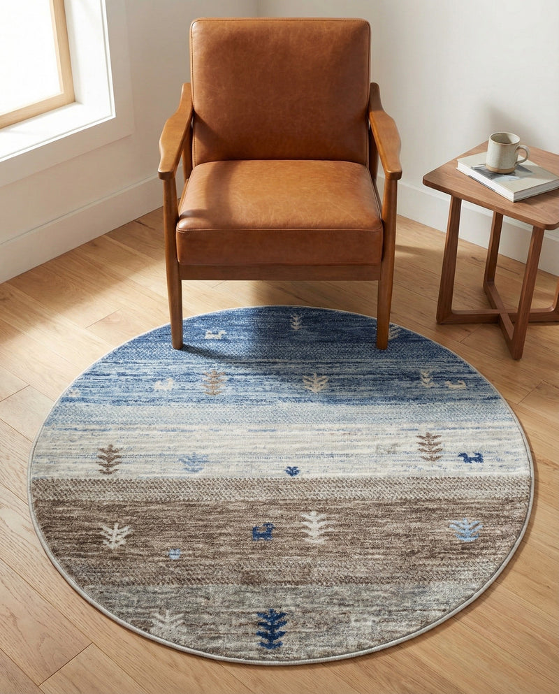 Zagros Shades Collection Area Rug -  Sisakht Round Blue Gray  lifestyle 50