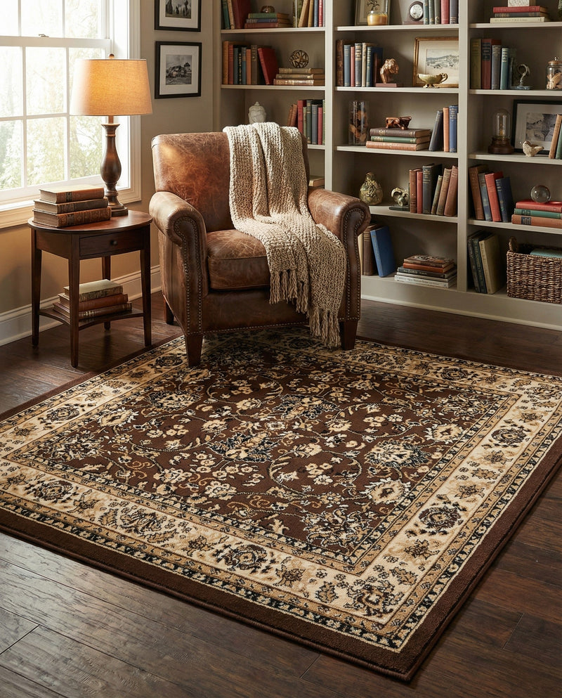 Isfahan Elegance Collection Area Rug - Naghsh-e Jahan (Brown) Square Brown  lifestyle 43