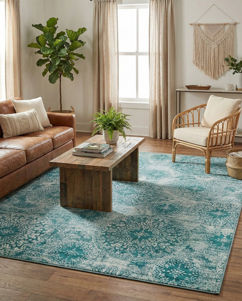 Riviera Elegance Collection Area Rug -  Monaco (Turquoise) Rectangle Turquoise  lifestyle 23