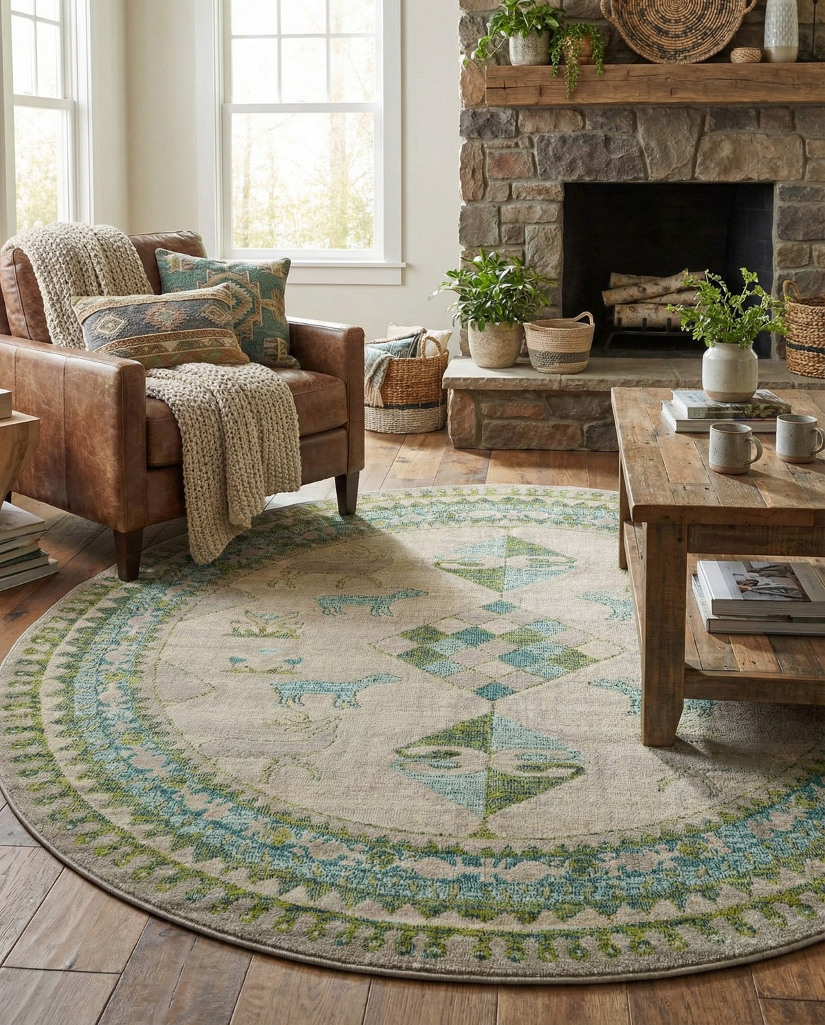 Sedona Vista Collection Area Rug -  Nolina Round Green  lifestyle 110