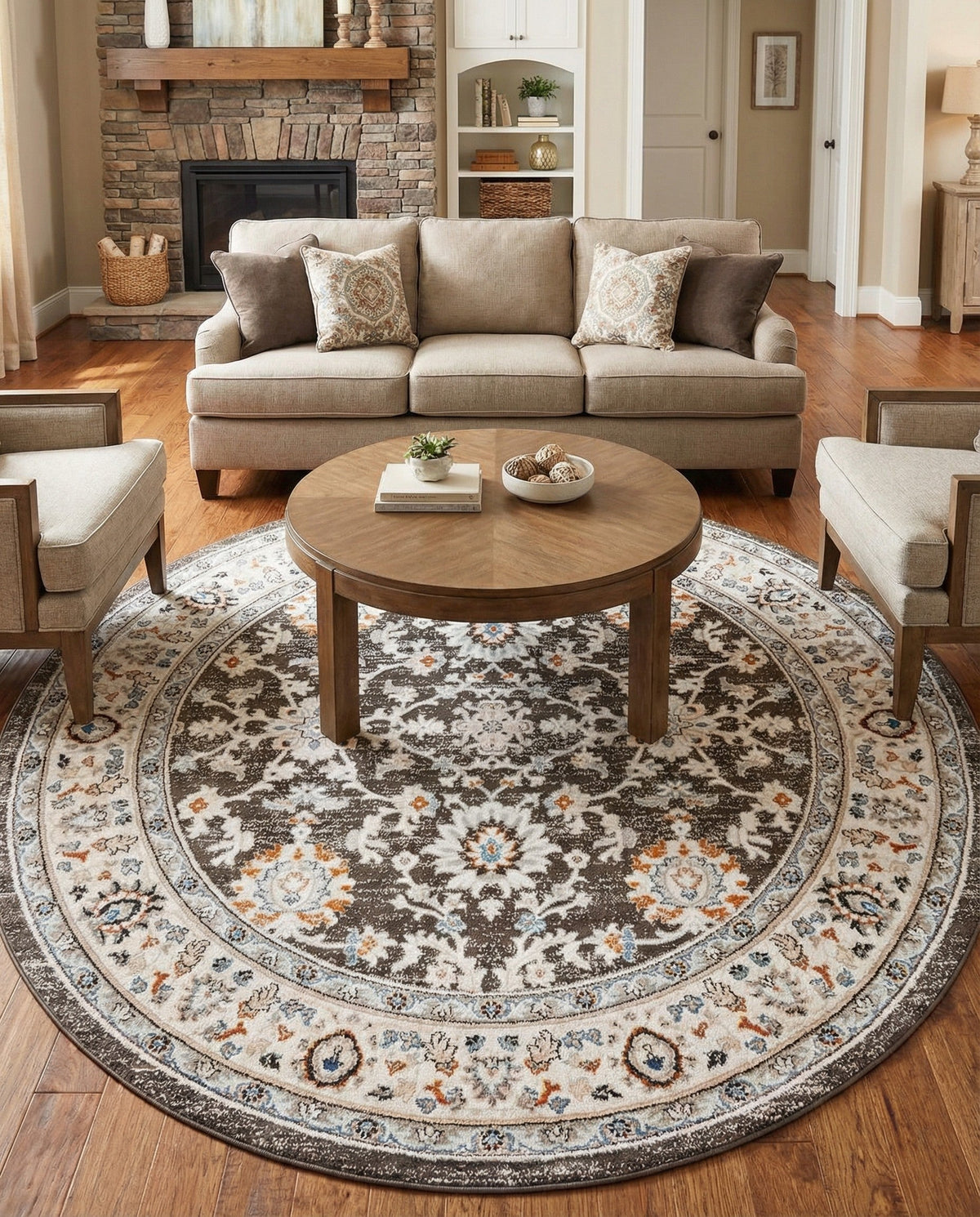Savannah Elegance Collection Area Rug - Augusta (Fume Gray) Round Fume Gray  lifestyle 94