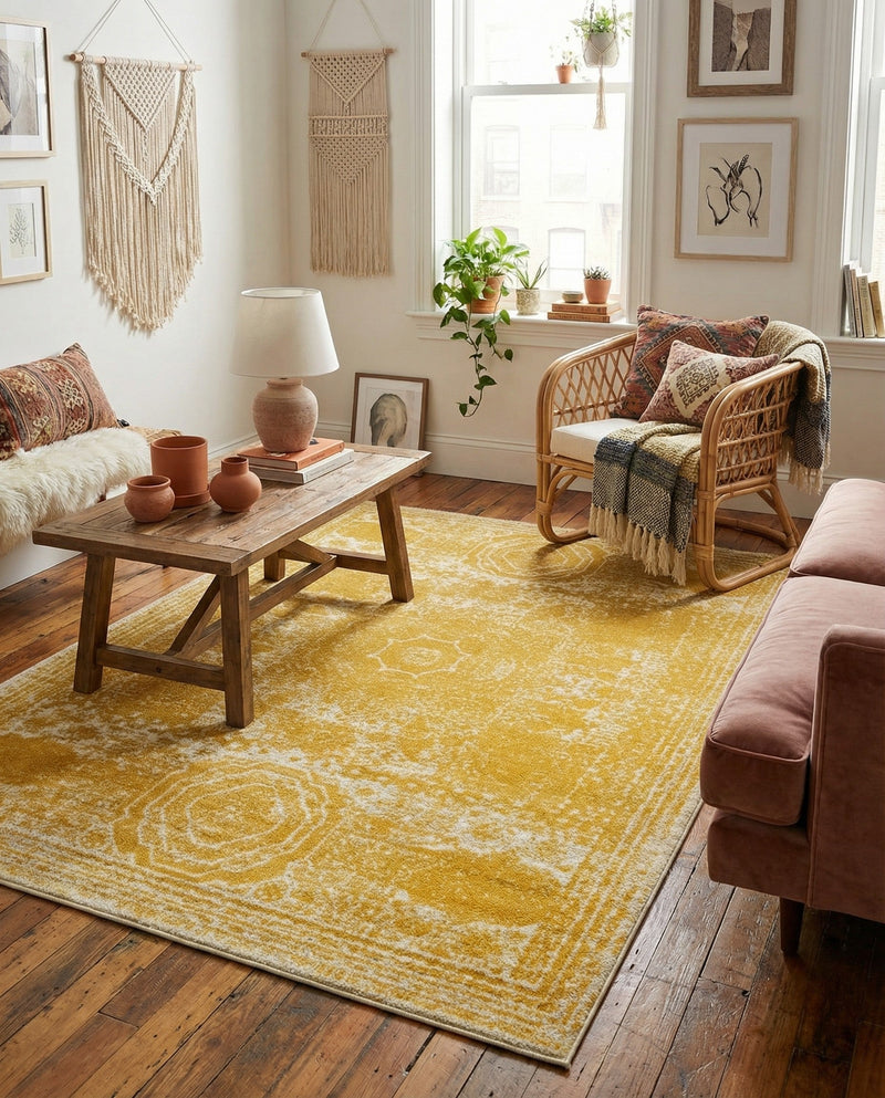 Dover Terrace Collection Area Rug -  Lagoon (Yellow) Rectangle Yellow  lifestyle 7