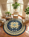 Tabriz Tapestries Collection Area Rug - Azerbaijan (Navy Blue) Round Navy Blue  lifestyle 55