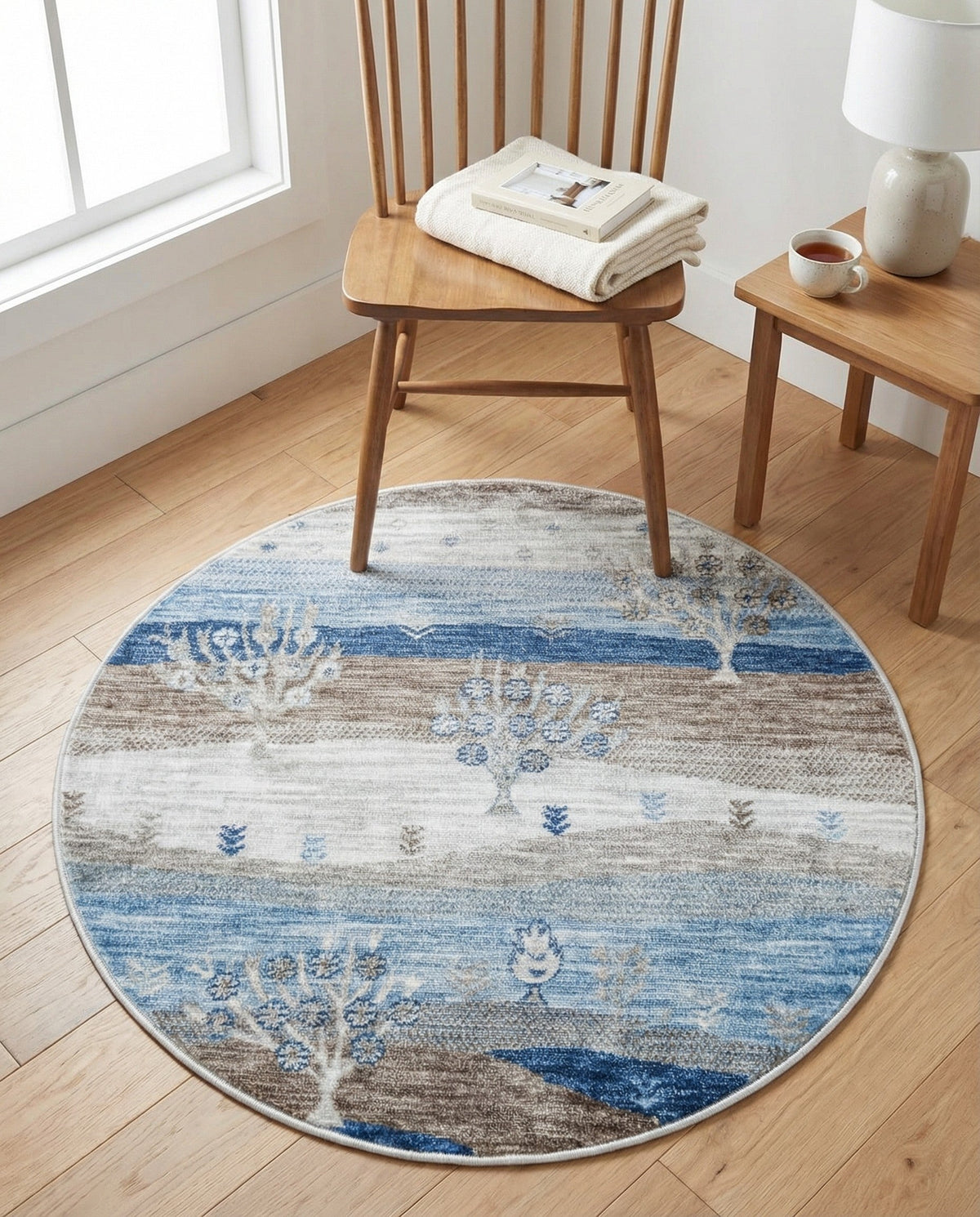 Zagros Shades Collection Area Rug -  Behbahan Round Blue Gray  lifestyle 53