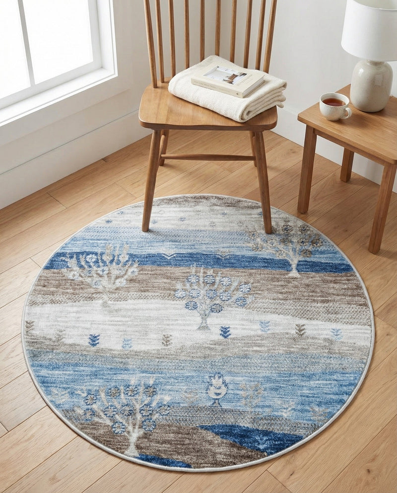 Zagros Shades Collection Area Rug -  Behbahan Round Blue Gray  lifestyle 53