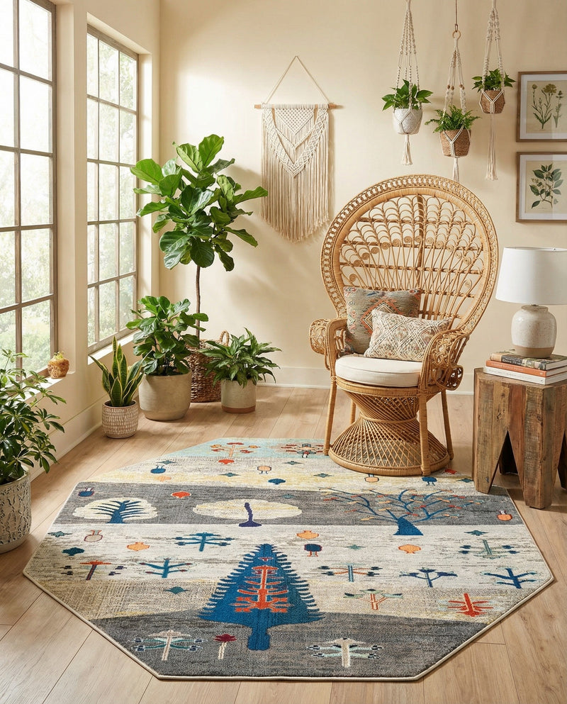 Colorburst Oasis Collection Area Rug -  Mosaic Octagon Ivory Gray Blue  lifestyle 75