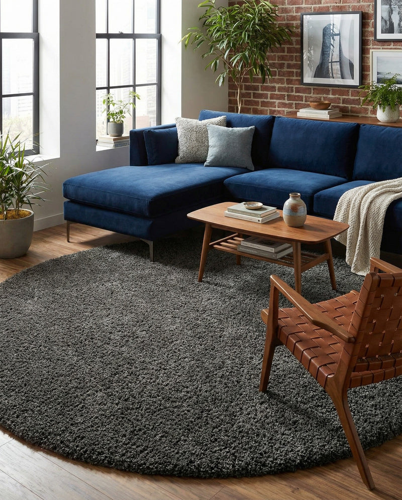 Plush Oasis Collection Area Rug - Serenity (Graphite Gray) Round Graphite Gray  lifestyle 87