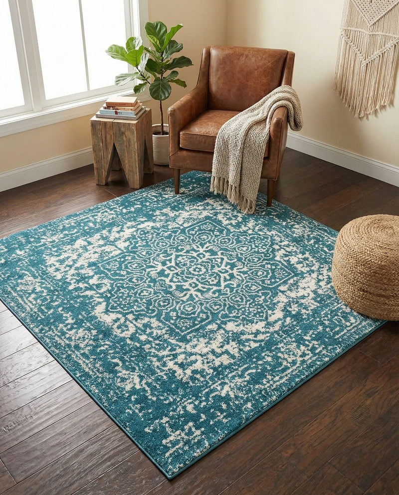 Georgetown Rugs Collection Area Rug - Dupont (Turquoise) Square Turquoise  lifestyle 37