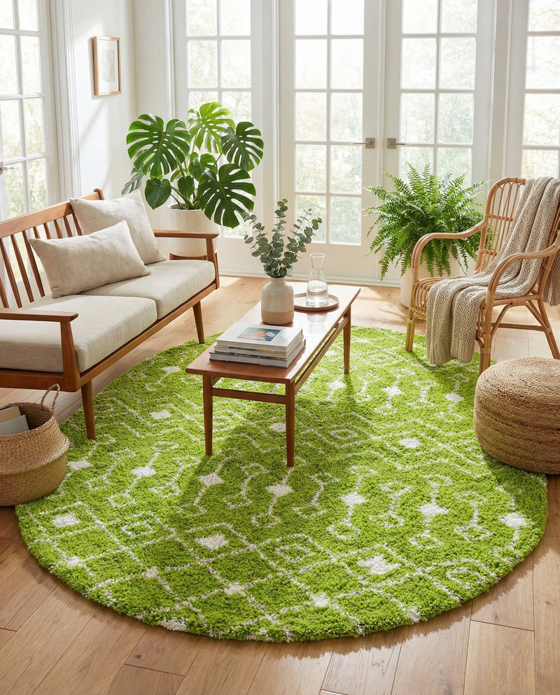 Berber Lattice Shag Collection Area Rug - Atlas (Green) Oval Green  lifestyle 72