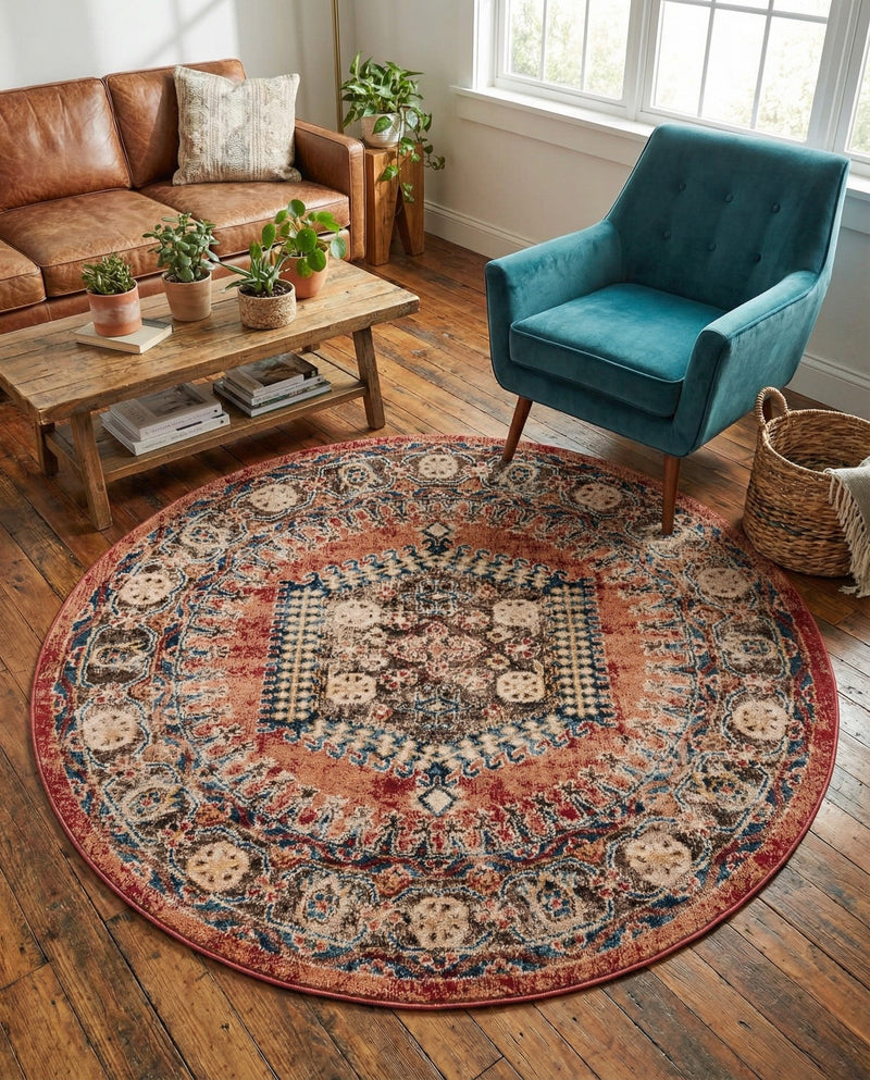 Eden Oasis Collection Area Rug -  Refuge (Terracotta) Round Terracotta  lifestyle 38