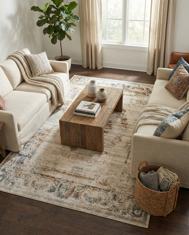Coastal Manor Collection Area Rug -  Pierpoint Rectangle Blue Cream  lifestyle 8