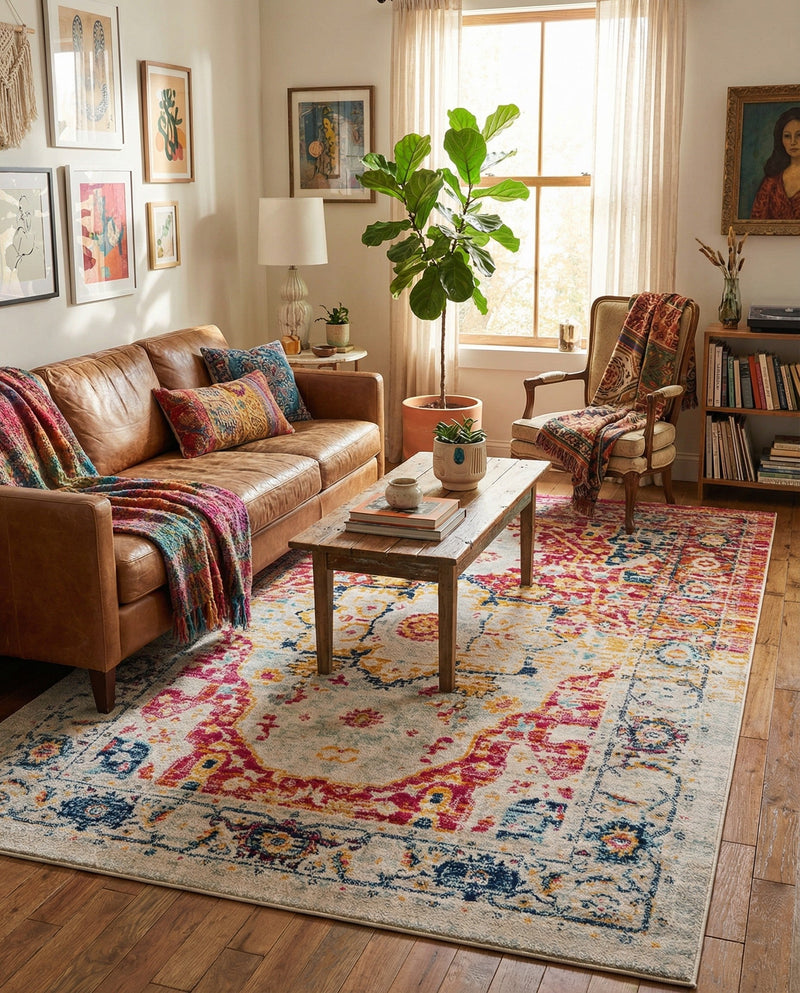 Parisian Elegance Collection Area Rug - Versailles (Pink Gray) Rectangle Pink Gray  lifestyle 27