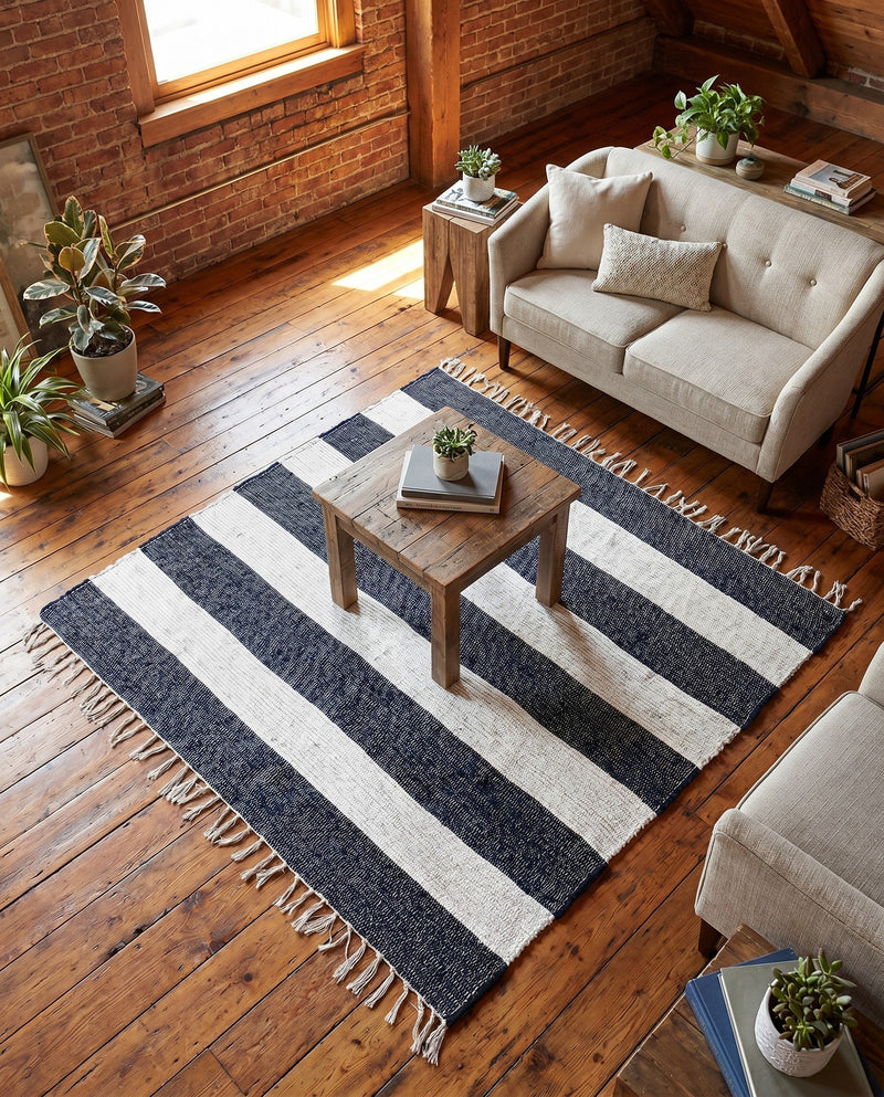 Tassel Trail Collection Area Rug - Pathway (Navy Blue) Square Navy Blue  lifestyle 86