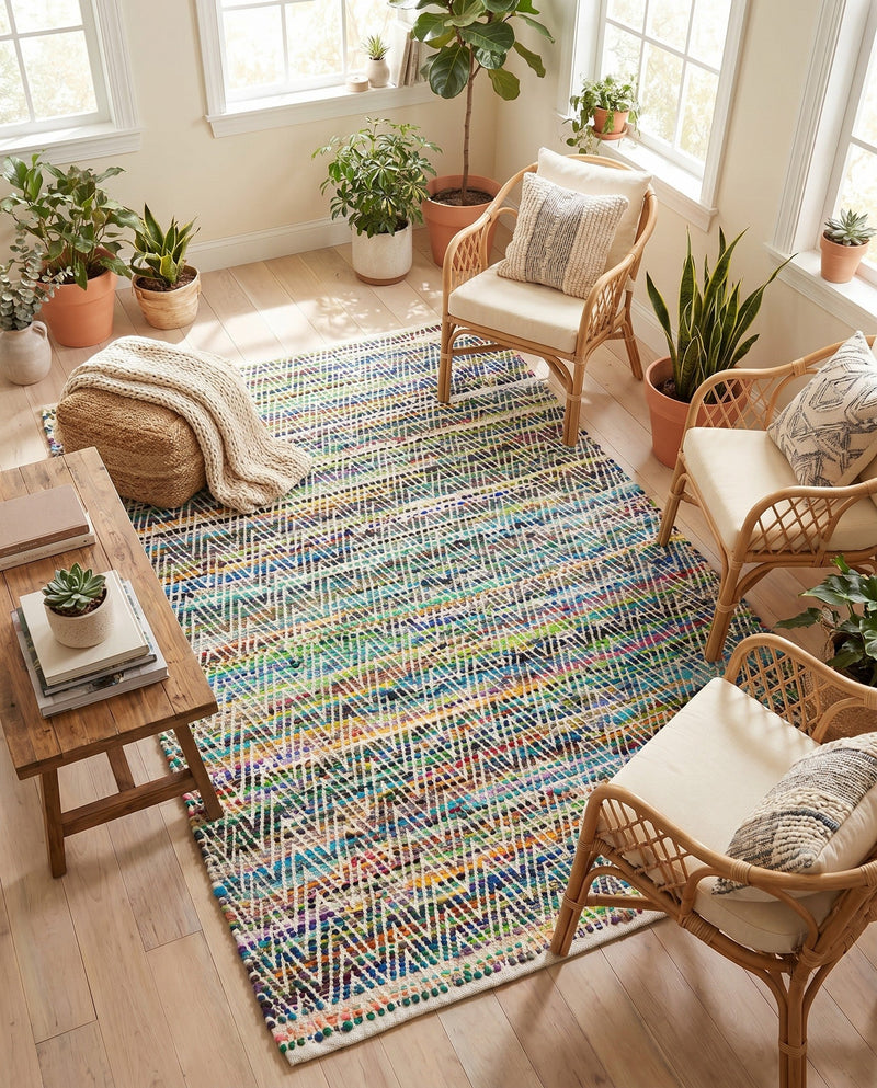 Zigzag Marina Collection Area Rug - HarborStripes Rectangle Green  lifestyle 27